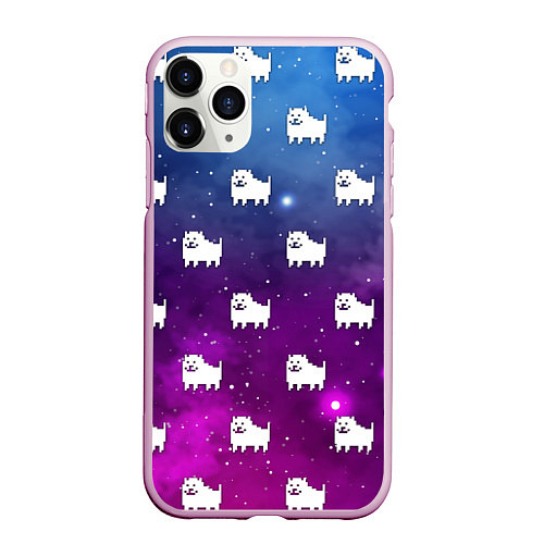 Чехол iPhone 11 Pro матовый UNDERTALE DOGS PATTERN SPACE / 3D-Розовый – фото 1