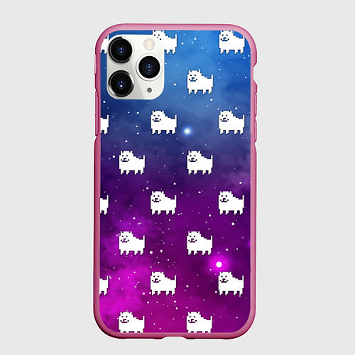 Чехол iPhone 11 Pro матовый UNDERTALE DOGS PATTERN SPACE / 3D-Малиновый – фото 1