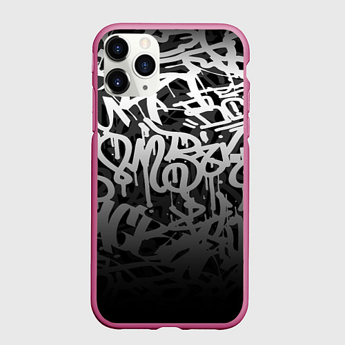 Чехол iPhone 11 Pro матовый GRAFFITI WHITE TAGS ГРАФФИТИ / 3D-Малиновый – фото 1