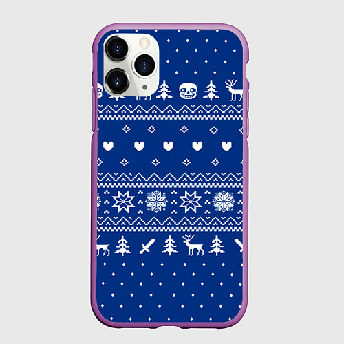 Чехол iPhone 11 Pro матовый НОВОГОДНИЙ СВИТЕР UNDERTALE SANS СИНИЙ / 3D-Фиолетовый – фото 1