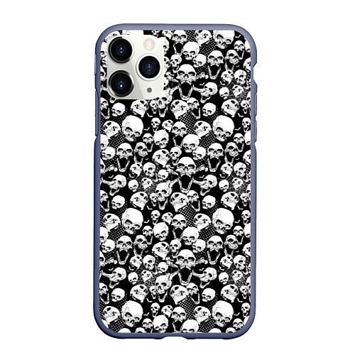 Чехол iPhone 11 Pro матовый Screaming skulls & web / 3D-Серый – фото 1