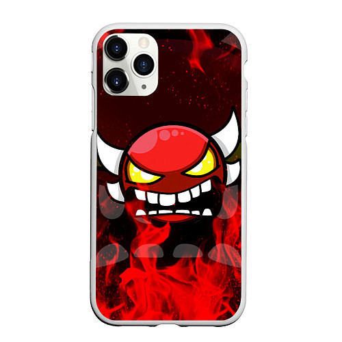 Чехол iPhone 11 Pro матовый GEOMETRY DASH RAGE SMLIE LEVELS RED FIRE / 3D-Белый – фото 1
