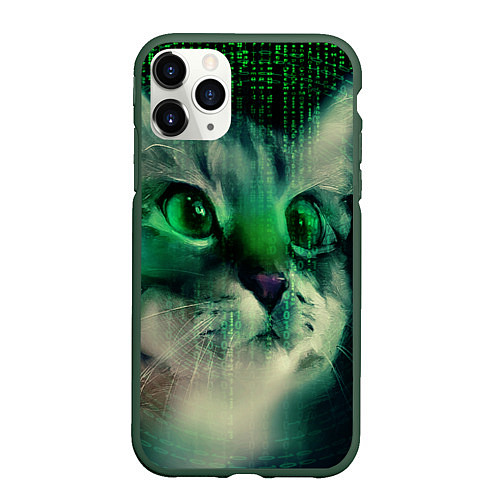 Чехол iPhone 11 Pro матовый Cat in The Digital World / 3D-Темно-зеленый – фото 1