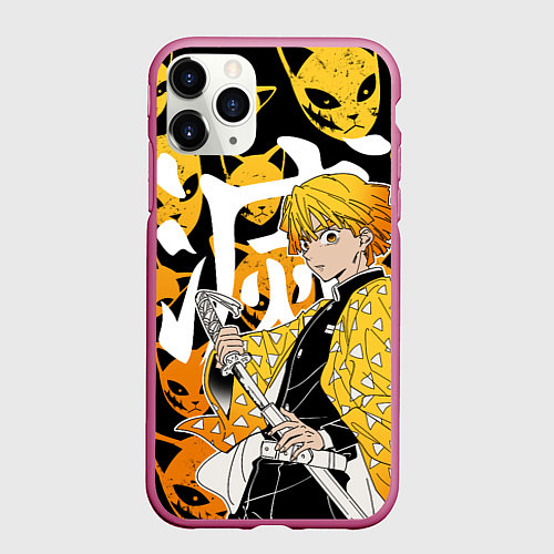 Чехол iPhone 11 Pro матовый ЗЕНИЦУ ZENITSU СТИЛЬ ГРОМА / 3D-Малиновый – фото 1