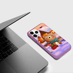 Чехол iPhone 11 Pro матовый Медвежонок Новогоднее настроение, цвет: 3D-фиолетовый — фото 2