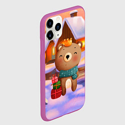 Чехол iPhone 11 Pro матовый Медвежонок Новогоднее настроение, цвет: 3D-фиолетовый — фото 2