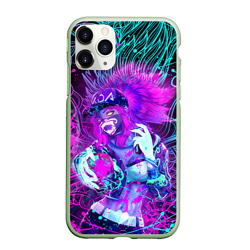 Чехол iPhone 11 Pro матовый KDA NEON DRAGON LEAGUE OF LEGENDS, НЕОНОВЫЕ БРЫЗГИ / 3D-Салатовый – фото 1