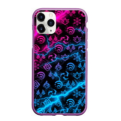 Чехол iPhone 11 Pro матовый НЕОНОВЫЕ МОЛНИИ, GENSHIN IMPACT NEON, цвет: 3D-фиолетовый