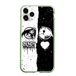 Чехол iPhone 11 Pro матовый BLACK AND WHITE BENDY AND THE INK MACHINE, цвет: 3D-салатовый