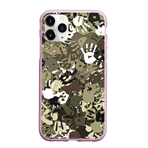 Чехол iPhone 11 Pro матовый Камуфляж с отпечатками рук / 3D-Розовый – фото 1