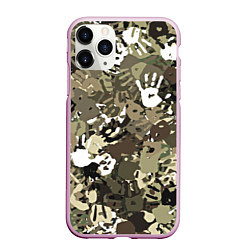 Чехол iPhone 11 Pro матовый Камуфляж с отпечатками рук, цвет: 3D-розовый