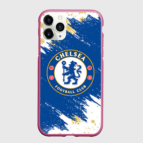 Чехол iPhone 11 Pro матовый НОВОГОДНИЙ ЧЕЛСИ, CHELSEA НОВЫЙ ГОД / 3D-Малиновый – фото 1