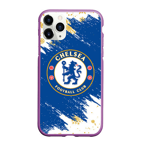 Чехол iPhone 11 Pro матовый НОВОГОДНИЙ ЧЕЛСИ, CHELSEA НОВЫЙ ГОД / 3D-Фиолетовый – фото 1