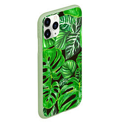 Чехол iPhone 11 Pro матовый Тропические листья на темном фоне, цвет: 3D-салатовый — фото 2