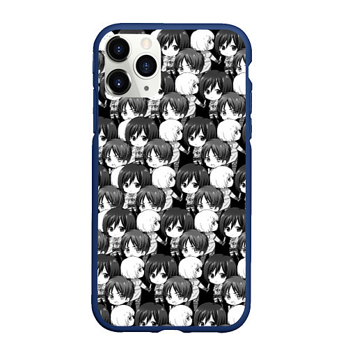 Чехол iPhone 11 Pro матовый АТАКА ТИТАНОВ ЧБ / 3D-Тёмно-синий – фото 1