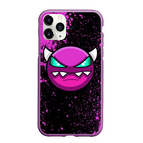 Чехол iPhone 11 Pro матовый Геометри Дэш Geometry Dash demon / 3D-Фиолетовый – фото 1