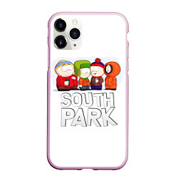 Чехол iPhone 11 Pro матовый South Park - Южный парк Кенни, Кайл, Стэн и Эрик, цвет: 3D-розовый