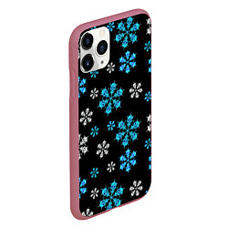 Чехол iPhone 11 Pro матовый Снежинки Черепа черный, цвет: 3D-малиновый — фото 2