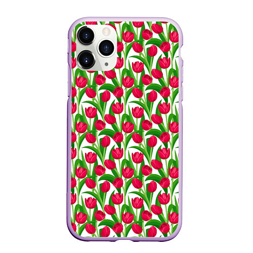 Чехол iPhone 11 Pro матовый Весенние Тюльпаны / 3D-Сиреневый – фото 1