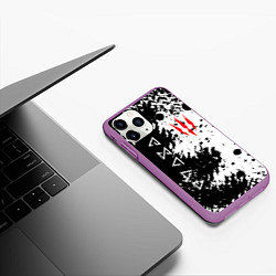 Чехол iPhone 11 Pro матовый The Witcher black & white, цвет: 3D-фиолетовый — фото 2