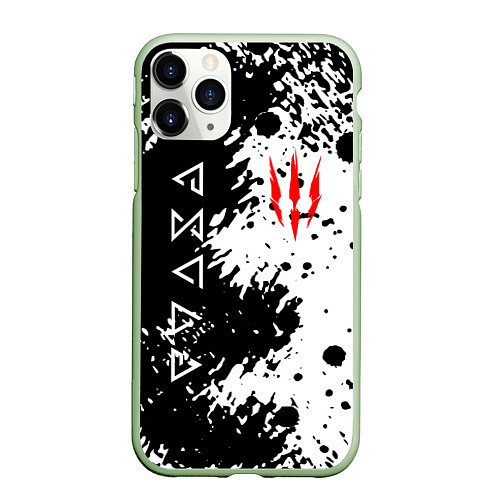Чехол iPhone 11 Pro матовый The Witcher black & white / 3D-Салатовый – фото 1