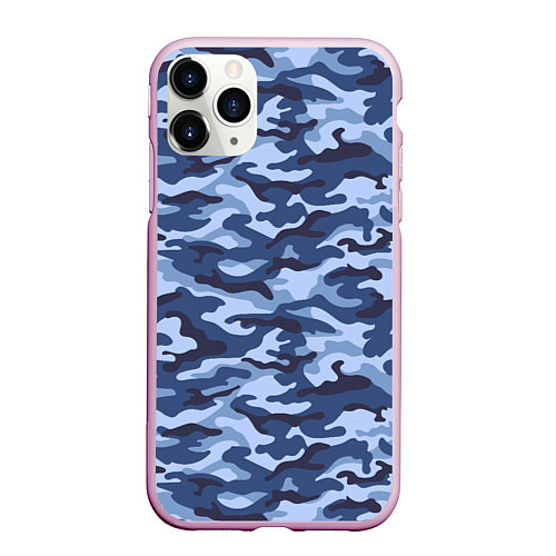 Чехол iPhone 11 Pro матовый Синий Камуфляж Camouflage / 3D-Розовый – фото 1