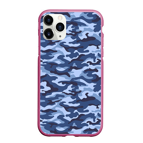 Чехол iPhone 11 Pro матовый Синий Камуфляж Camouflage / 3D-Малиновый – фото 1