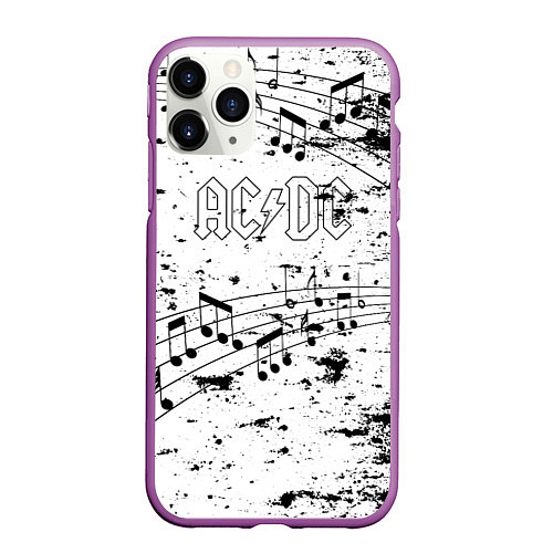 Чехол iPhone 11 Pro матовый ACDC - Музыкальные ноты / 3D-Фиолетовый – фото 1