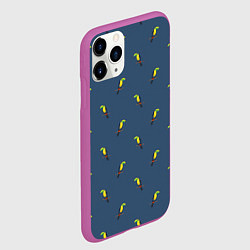 Чехол iPhone 11 Pro матовый Тукан паттерн, цвет: 3D-фиолетовый — фото 2
