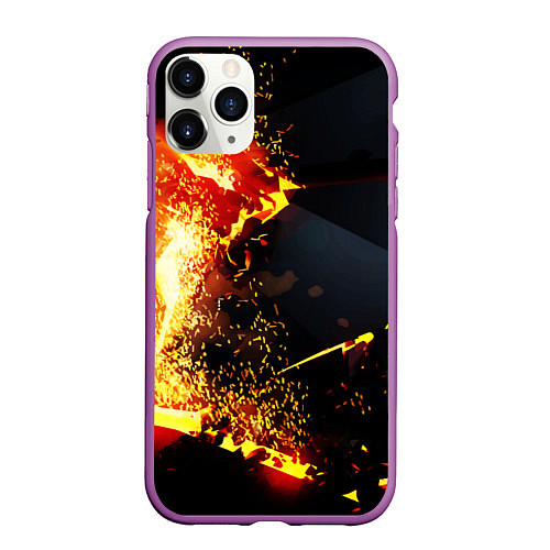 Чехол iPhone 11 Pro матовый 3D ВЗРЫВ, ОБЛОМКИ NEON EXPLOSION / 3D-Фиолетовый – фото 1