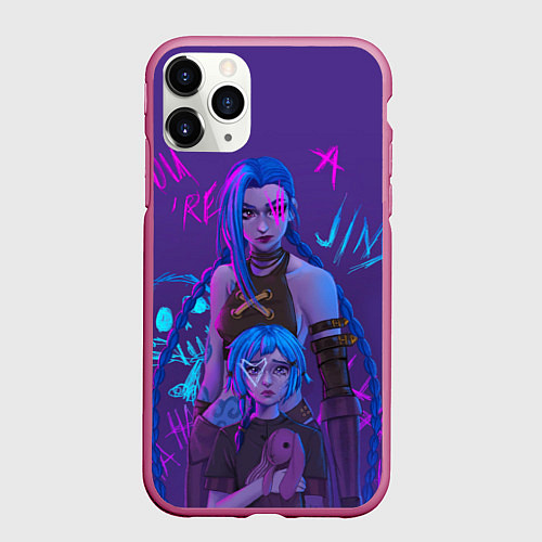 Чехол iPhone 11 Pro матовый Arcane League Of Legends JINX / 3D-Малиновый – фото 1