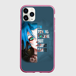 Чехол iPhone 11 Pro матовый ARCANE League Of Legends JINX надпись, цвет: 3D-малиновый