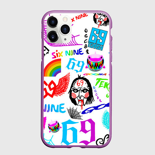 Чехол iPhone 11 Pro матовый 6IX9INE паттерн / 3D-Фиолетовый – фото 1