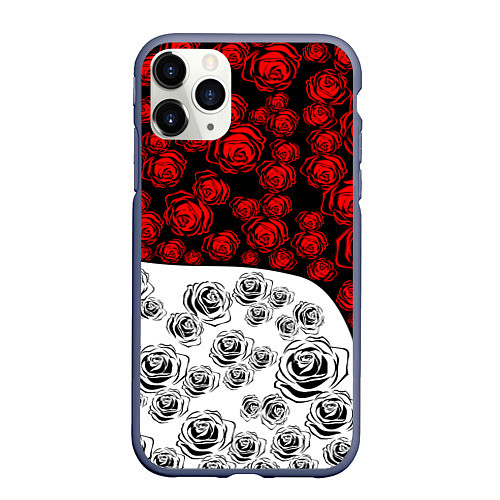 Чехол iPhone 11 Pro матовый РОЗЫ Красный Волна / 3D-Серый – фото 1