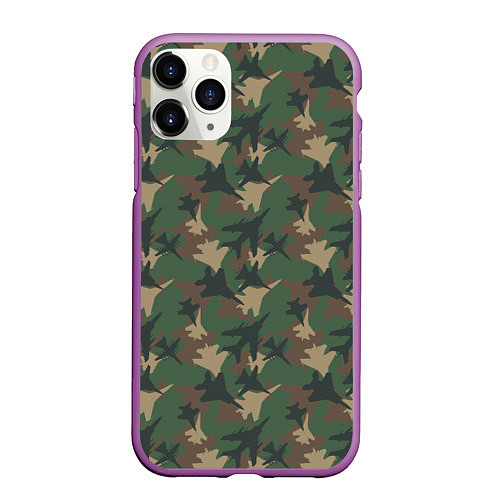Чехол iPhone 11 Pro матовый Самолёты камуфляж / 3D-Фиолетовый – фото 1