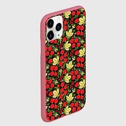 Чехол iPhone 11 Pro матовый Черешни хохлома, цвет: 3D-малиновый — фото 2