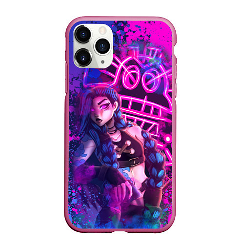 Чехол iPhone 11 Pro матовый League Of Legends Arcane ДЖИНКС НЕОНОВАЯ КРАСКА / 3D-Малиновый – фото 1