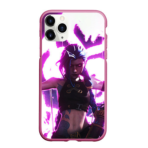 Чехол iPhone 11 Pro матовый Arcane League Of Legends JINX NEON / 3D-Малиновый – фото 1