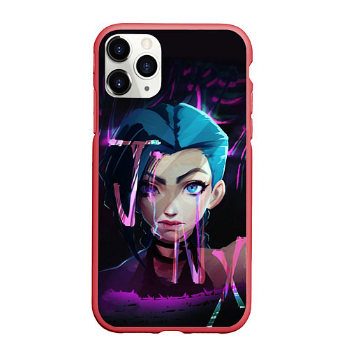 Чехол iPhone 11 Pro матовый League Of Legends Jinx neon / 3D-Красный – фото 1