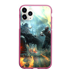 Чехол iPhone 11 Pro матовый God of War Fighting, цвет: 3D-малиновый