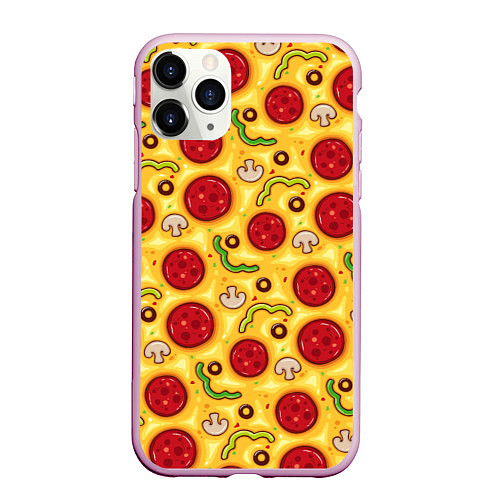 Чехол iPhone 11 Pro матовый Pizza salami / 3D-Розовый – фото 1