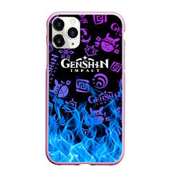 Чехол iPhone 11 Pro матовый Стихия Genshin Impact Fire, цвет: 3D-розовый