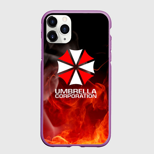 Чехол iPhone 11 Pro матовый Umbrella Corporation пламя / 3D-Фиолетовый – фото 1