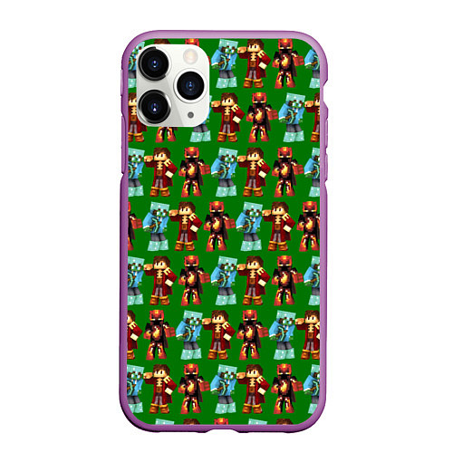 Чехол iPhone 11 Pro матовый Minecraft heros pattern / 3D-Фиолетовый – фото 1