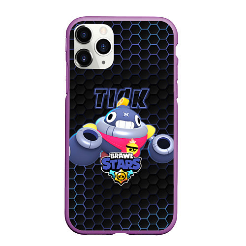 Чехол iPhone 11 Pro матовый Тик BRAWL STARS соты / 3D-Фиолетовый – фото 1