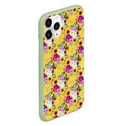 Чехол iPhone 11 Pro матовый Подсолнухи и цветы, цвет: 3D-салатовый — фото 2