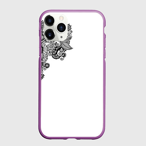 Чехол iPhone 11 Pro матовый Черно Белые КруЖева / 3D-Фиолетовый – фото 1