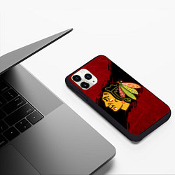 Чехол iPhone 11 Pro матовый Chicago Blackhawks, Чикаго Блэкхокс, цвет: 3D-черный — фото 2