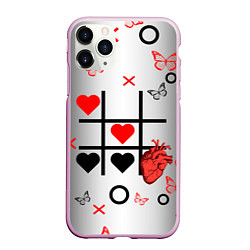Чехол iPhone 11 Pro матовый Крестики нолики сердцами, цвет: 3D-розовый