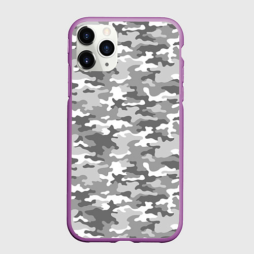 Чехол iPhone 11 Pro матовый Серый Военный Камуфляж / 3D-Фиолетовый – фото 1